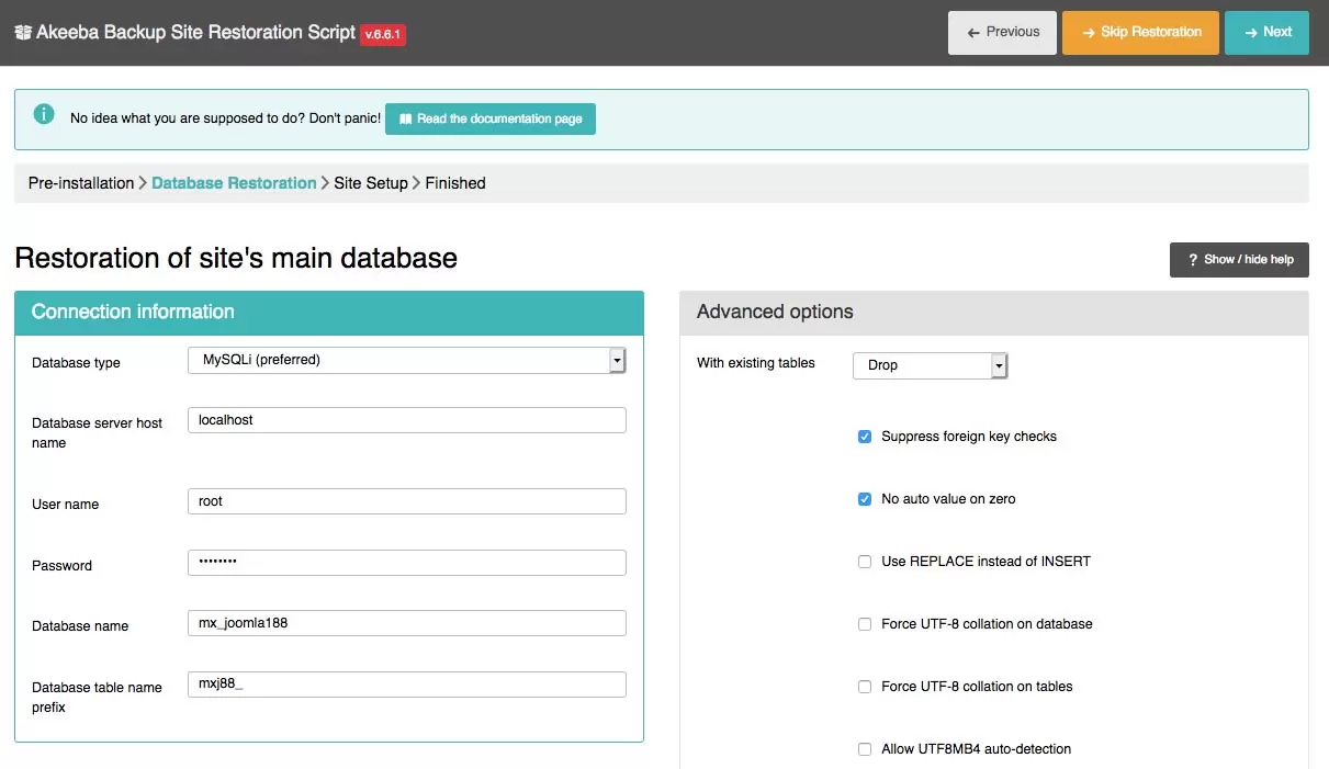 quickstart akeeba database info quickstart akeeba database info