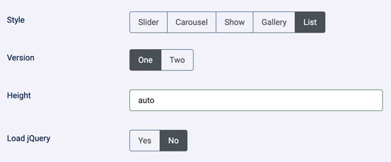 Photo gallery list settings